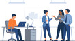 © Helix - People collaborating in an office with coworkers and a worker