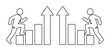 © Aralan - Icono de progreso y éxito, personas subiendo escaleras de crecimiento, gráfico de barras ascendente, concepto de superación personal y desarrollo profesional