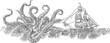 © Purple_Lamp - giant octopus attacking sailing ship in ocean waves vintage sea monster confrontation sketch
