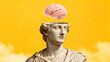 © Hanna Ohnivenko - Surreal collage of a classical bust with a floating brain on a yellow background