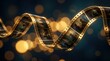 © Masque - Golden film strip flowing elegantly against a bokeh lights background to evoke nostalgia.