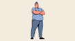 © Furgether - A flat style illustration of a confident plus-size man standing with arms crossed, representing body positivity and self-assurance.