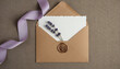 © anees - Lavender sprigs and purple ribbon frame a sealed envelope evoking. Elegant Lavender Wedding Stationery / Gift Aesthetic