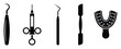 © Maestro - Essential dental instruments set depicting a probe, syringe, spatula, and impression tray, valuable for healthcare graphics, dental clinic branding, and educational content about oral