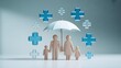 © Md Fazly Rabby - Family figures under umbrella symbolizing health insurance coverage, medical protection, and financial support for healthcare and wellbeing.