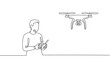 © Design Point - Man operating drone with remote control aerial photography concept simple line art illustration