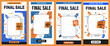 © Oki - Discounted products are displayed on colorful posters during a final sale event at a retail store with promotional graphics.