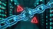 © Pinit - Digital rendering of a broken supply chain link with warning signs in a blurred tech background.