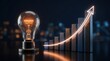 © Pinit - A rising bar graph with upward moving arrows and a glowing light bulb representing success strategies.