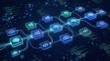 © Pinit - Technological diagram of AI automation workflow with digital code and cloud computing elements.