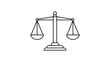 © Jakia - Scales of Justice vector icon, a minimalist black line illustration on a white background representing balance, law, legal system, court, and equality. Scalable SVG graphic for professional use.