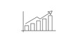 © Abdullah - Minimalist black line vector icon illustration of a rising bar chart with an upward arrow on a white background, symbolizing business growth, financial success, profit increase, and data progress.