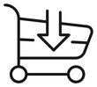 © mdkaosarhabib - Black minimalist shopping cart vector icon with a downward arrow symbol, representing add to cart, purchase, or download in e-commerce and retail business, isolated on white background.