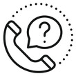 © mdkaosarhabib - Minimalist black line vector icon of a telephone handset with a question mark in a speech bubble, representing customer support, help desk, inquiry, or call center services.
