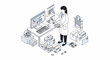 © Afiq - Isometric Illustration of a Female Pharmacist Managing Online Medicine Orders, Prescription Fulfillment, and Healthcare Logistics in a Modern Pharmacy Setting