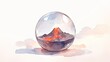 © mamemo - ガラス球の中の火山イラスト ミニチュアマグマ風景背景