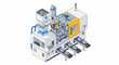 © Pavan - Isometric Industrial Injection Molding Machine for Plastic Manufacturing Process with Conveyor Belts and Control Panel