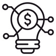 © Sobia - Minimalist black vector icon illustration of a lightbulb with a dollar sign and circuit nodes, representing financial innovation, investment ideas, fintech concepts, and creative business solutions.