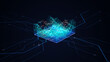 © your123 - High-tech concept of an artificial intelligence microchip processing big data flows. 3D isometric view of glowing neural network circuits and binary code on a dark background for futuristic tech.
