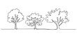 © Gerish - abstract sprawling branching three trees in a row, a forest of oak and birch Continuous One Line Drawing,Three leafy tree with roots and trunk nature environment concept in minimalist linear style.
