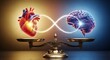 © rudmila - Balance scale with heart and brain symbolizing emotional and logical balance well being balance of power thought process psychology equilibrium decision intuition connection relationship