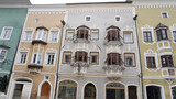 Facades of historical buildings at city center of Vipiteno Sterzing, in South Tyrol in northern Italy.