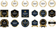 © Maslima - Elegant set of premium quality gold and black laurel wreath labels badges and seals for luxury branding product certification and awards.