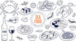 © Vector Design Hub - Seafood hand drawn vector set with crab lobster sushi oysters and dishes illustration isolated on white background