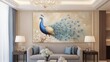 © Gendasatya - Peacock art on wall in living room interior. Possible use home decor stock photo