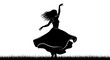 © ARAFAT Stock - Silhouette of a graceful woman in a long dress dancing against white background