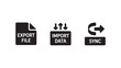 © All you need is here - Data Management Icons Set – Export Import Sync Workflow, Minimal Black Vector UI Symbols