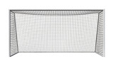 White metal soccer goal with black net, isolated on transparent background