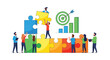 © PrimePixel Studio - Business team working together to achieve a common goal with puzzle pieces and a target