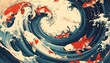 © Diamond Fuji - 浮世絵風に描かれた鯉の群れが荒波の渦の中を泳ぐダイナミックな構図