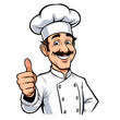 © Anas Studio  - Cheerful cartoon chef giving thumbs up in kitchen setting with white uniform and hat