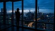 © Gusti - Silhouette of Businesswoman Standing in High Rise Office Looking at City Skyline