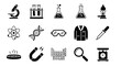 © Julian Vance - A 3x5 grid of black silhouette icons representing various science equipment and concepts