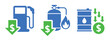 © MDRifat - Icons showing decrease in fuel and energy prices gas pump propane tank and oil barrel vector illustration