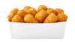 © waseemkhan - Crispy golden tater tots in a white paper container on a plain background perfect for snack or side dish