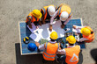 © NVB Stocker - Ethnic diversity worker people, Success teamwork. Group of professional engineering people wearing hardhat safety helmet meeting with solar photovoltaic panels discussion in new project
