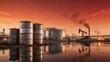 © 嘻嘻 李 - Oil refinery at sunset with storage tanks