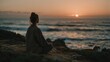© Dmitry - Woman meditating in lotus pose on coastal cliff at sunset. Serene yoga practice overlooking ocean waves. Mindfulness and inner peace in natural surroundings.