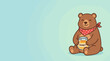 © Nurbaiti - A cute cartoon bear wearing a red polka dot bandana sits happily holding a jar of honey.