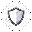 © Юлія Кучер - Hand drawn shield icon with a vintage sunburst effect for security and protection concepts