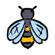 © Ydzv Dsgn - Honey bee insect, hand drawn crayon wax style, honeybee bumblebee doodle element, pollination and teamwork concept, rough texture winged animal nature icon