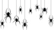 © SM - Spider Silhouette Icon Set Featuring Hanging Spiders on Web Threads for Halloween Decoration Creepy Insect Design and Spooky Graphic Projects