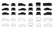 © S.Siam - Car and bus vector icons set for architectural site plans and traffic diagrams collection of vehicle silhouettes and outlines in front and side view