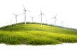 © yusuf - Wind turbines on green hill with black background