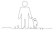 © mamat - One-line illustration of a father holding his child's hand. Vector image with a white background. International Children's Day
