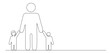 © mamat - A one-line illustration of a father holding his two children's hands on the right and left. Vector image with a white background. International Children's Day